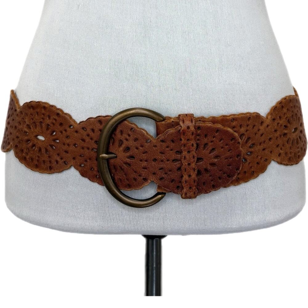 Fossil Leather Wide Hippie 60's Vibes Lazer Cut Boho Belt - Women's Size Small